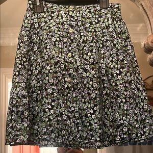 Floral Button-Front A-Line Skirt in Black and Pastel Floral